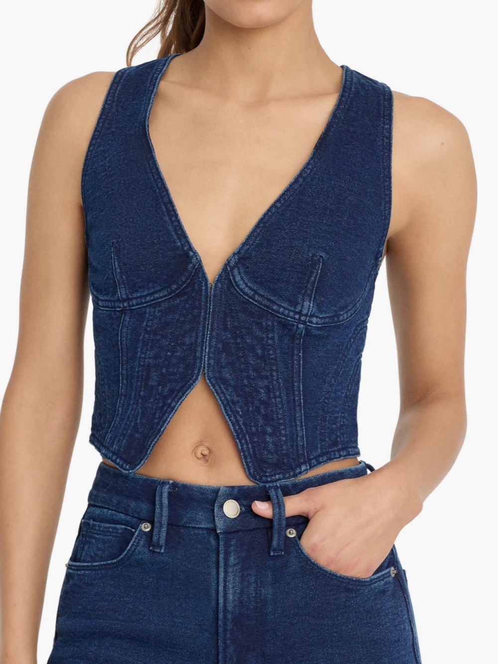 Good American Indigo Denim Corset Tank Top